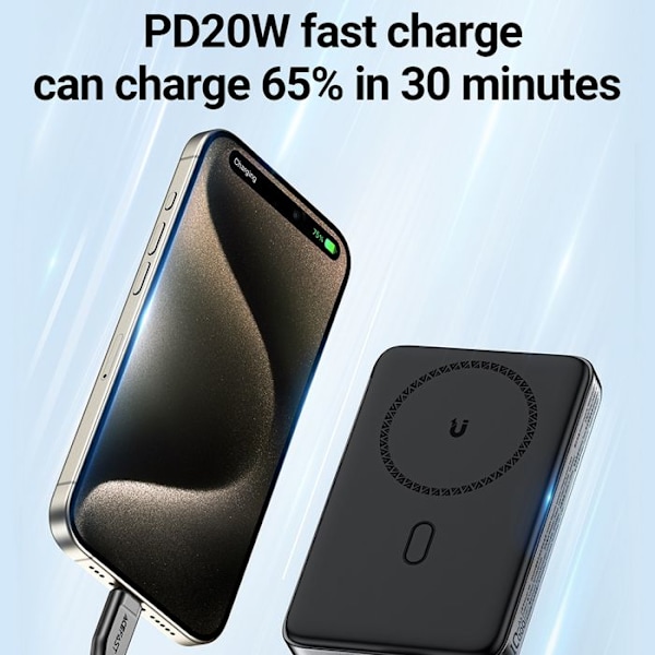 Trådlös extern batteri, Typ-C, 10 000 mAh, PD20W, PD20W, LED-indikator - Acefast (M6-10000) - Vit