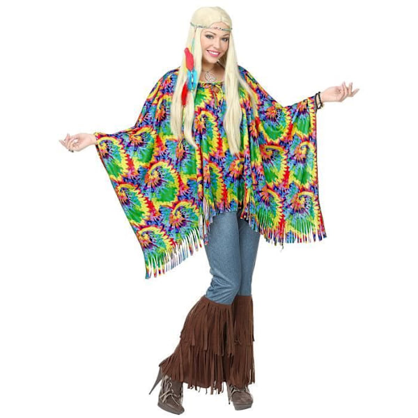 Poncho - Färgglad - Vuxen - Psykedelisk - Inkluderar huvudband - Fransar Färgad