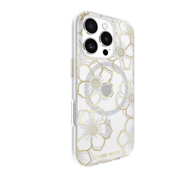Skyddsfodral - Case-Mate - iPhone 16 Pro - Floral Gems - Guld - Semi-rigid Guld
