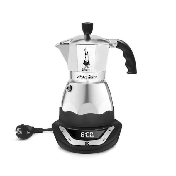Elständig kaffebryggare - BIALETTI - Moka - 6 koppar - Inox - Programmerare med automatisk avstängning Grå och svart
