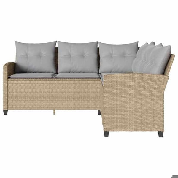 vidaXL L-formade soffor med beige kuddar, flätad plast, trädgårdsoffa, uteserveringsoffa, terrasssoffa, 365418