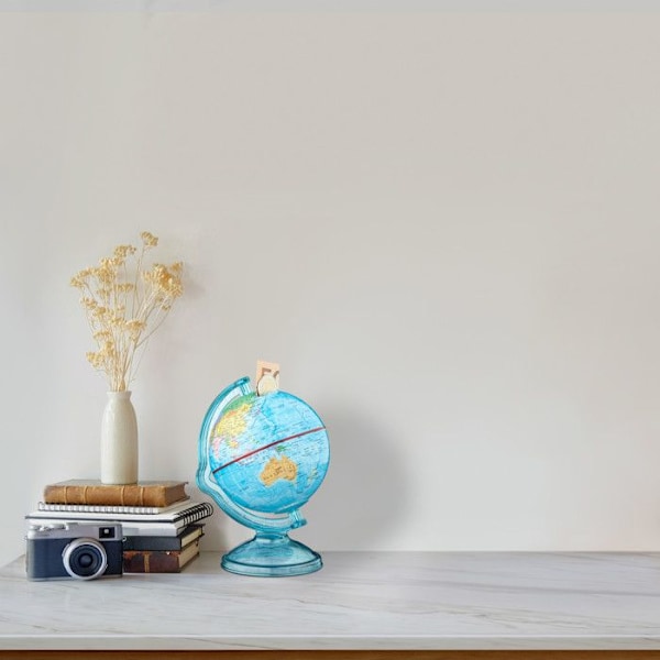 Relaxdays Money Box Globe Box för att spara mynt Världskarta på engelska Resor HxBxD: 16,5 x 14 x 14 cm, Färgad ljusblå, gul, röd