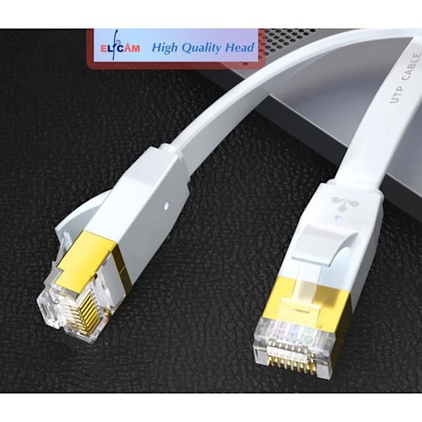 Elfcam® - RJ45 Ethernet-nätverkskabel, Cat 7 STP 100 % koppar, platt kabel, 32 AWG, vit (1,5M)