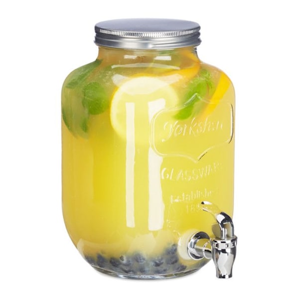 Relaxdays 3,5 liters dryckesautomat, lemonad, krankaraff i glas, vintage retro, dryckesfontän, klar Transparent