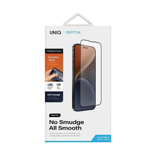 Härdat glas - UNIQ - iPhone 15 Pro - Optix Matte - Applicator ingår - Glas