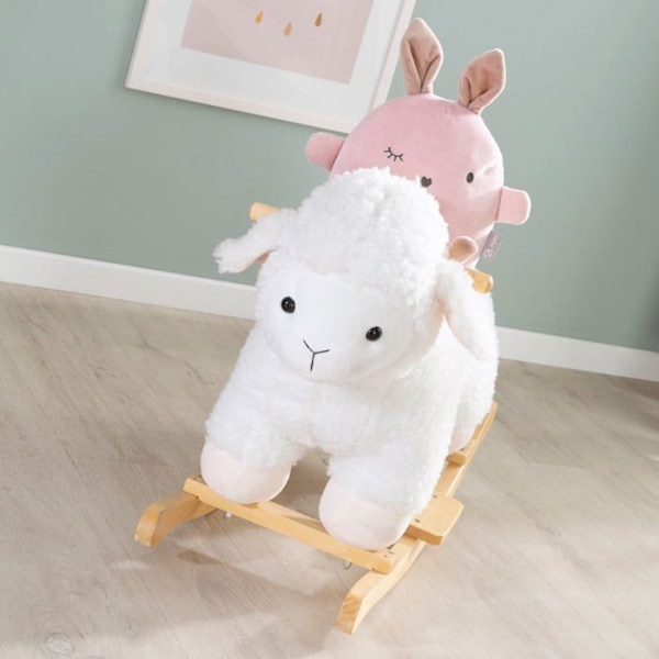 ROBA Lamb Rocker i trä och mjuk plysch med handtag - Hjälper till att bemästra balansen - från 18 månader - Vit Vitt trä