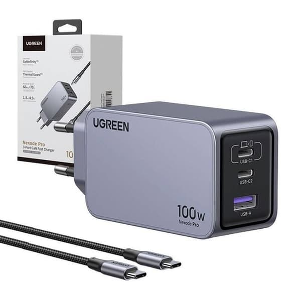 Ugreen Nexode Pro 100W kompakt väggladdare Svart grå