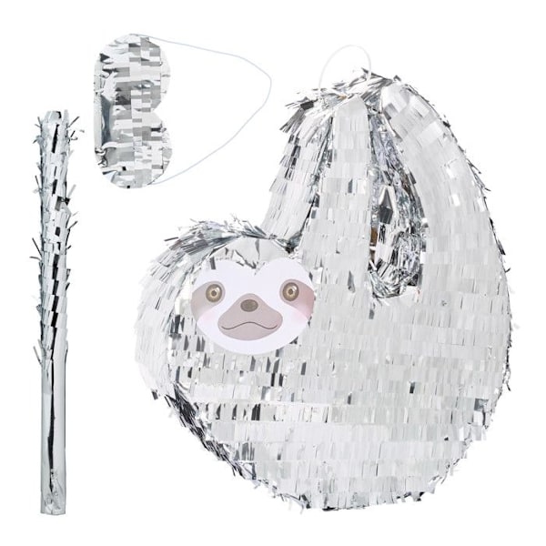 Relaxdays piñata i form av en sengångare, att hänga, för flicka eller pojke, med klubba och mask, silverfärgad silver, grå