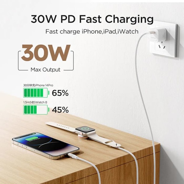 Trådlös laddkabel (S-IW012) USB-C till Apple Watch 3,5 W, Lightning 30 W, 3,5 A, 9 V, 1,5 m - JoyRoom - Vit