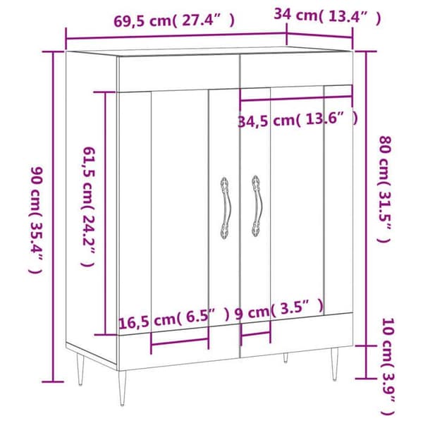 vidaXL Buffé eksonoma 69,5x34x90 cm ingenjörsträ 830175