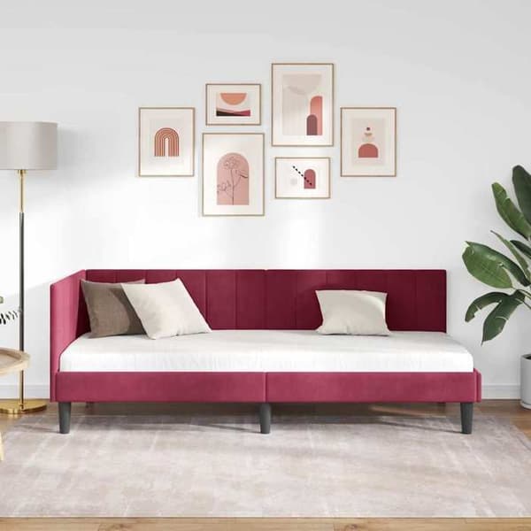 vidaXL Hörnsängram Bordeaux 80 cm x 200 cm Sammet 42016332