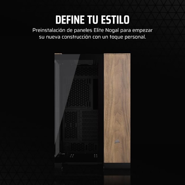 E-ATX 6500X Mid Tower väska med glaspaneler, svart och brun design.