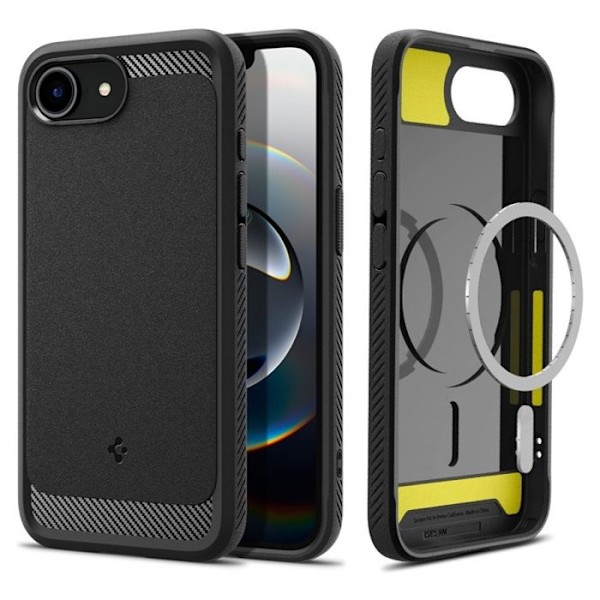 Coque för iPhone 16e - Spigen Rugged Armor MagSafe - Mat svart svart