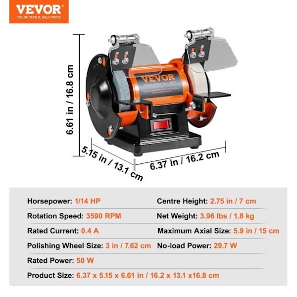 Bänkpolerare -VEVOR - 50 W 2980 rpm polermaskin - med 3 juvelhjul