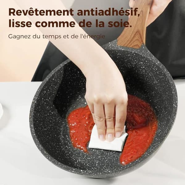 Hög panna - YASHE - 26 cm - Granit non-stick - Induktionskompatibel - Lock av härdat glas grå