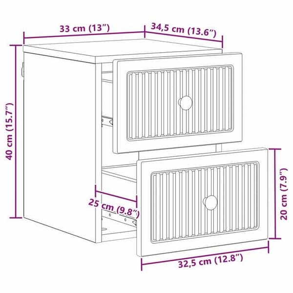 vidaXL Väggmonterad sängbord Ek 33 x 34,5 x 40 cm 897973