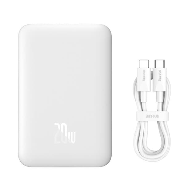 Externt batteri - BASEUS - Magnetisk Mini (PPCX070002) - 10000mAh - USB-C - MagSafe Vit