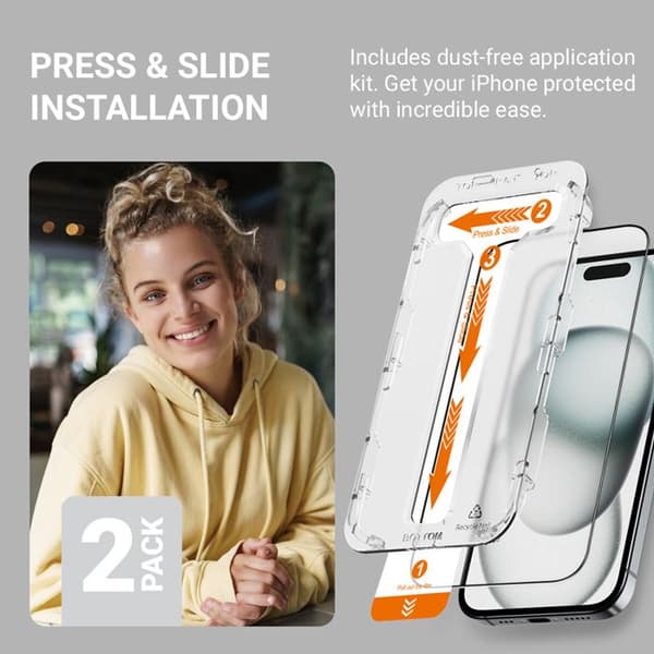 Säkerhetsglas - CRONG - EasyShield 2 - iPhone 16 Plus / 15 Plus - 2 stycken - Repstålig