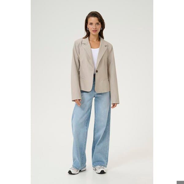Kvinna Blazer KAFFE Esther Formad passform fjädergrå melange rand 40