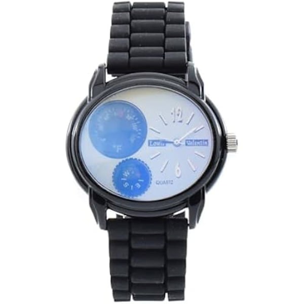 Louis Valentin Analog kvartsklocka för herr med silikonrem LV0028-BLK-WHT, Vit, 45MM Svart