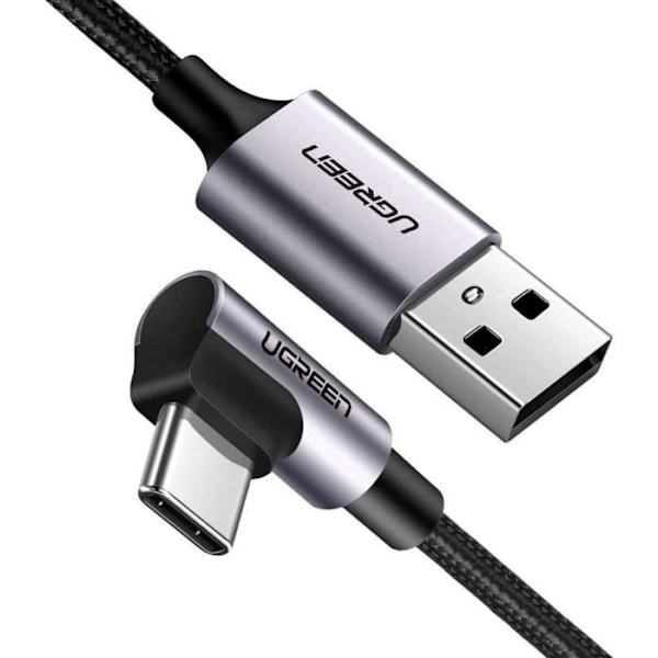UGREEN 90 graders vinklad USB C-kabel 3A snabbladdning flätad nylon, 1M