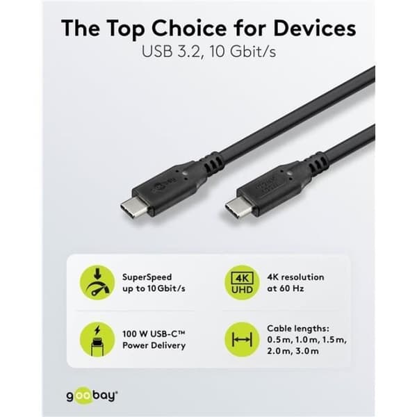 USB-C™-kabel - GOOBAY - 3 m - 100 W - USB 3.2 - 10 Gbit/s