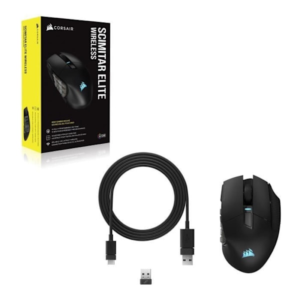Gamingmus - Trådlös - CORSAIR - SCIMITAR ELITE RGB Trådlös - 16 programmerbara knappar - 150h batteritid - Svart (CH-9314311-EU)