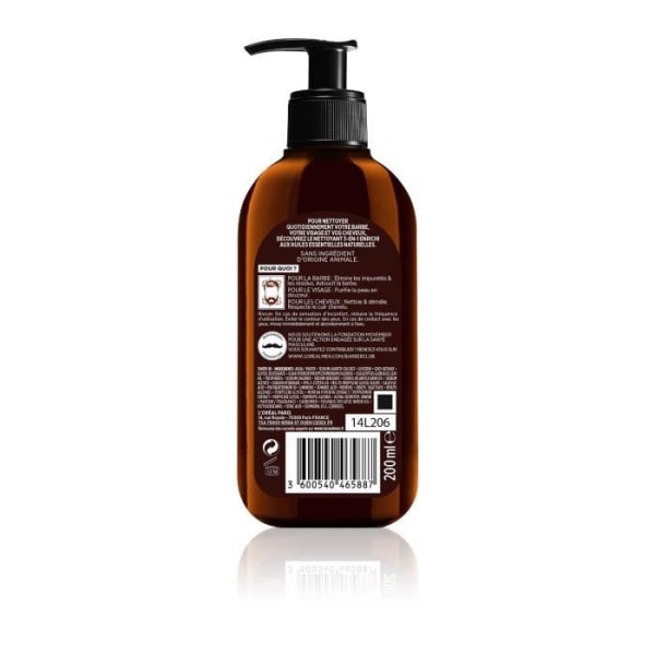 L'OREAL PARIS Men Expert 3-i-1 rengöringsgel - Frisyr BarberClub - 200 ml kastanj