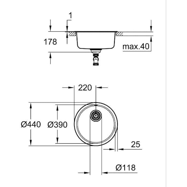 Diskbänk - Rostfritt stål - Inbyggd topp - GROHE K200 - 31720SD0
