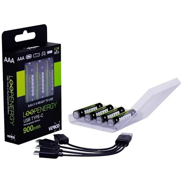 Verico LoopEnergy USB-C Uppladdningsbart batteri LR6 (AA) Li-Ion 1700 mAh 1,5 V 4 st.