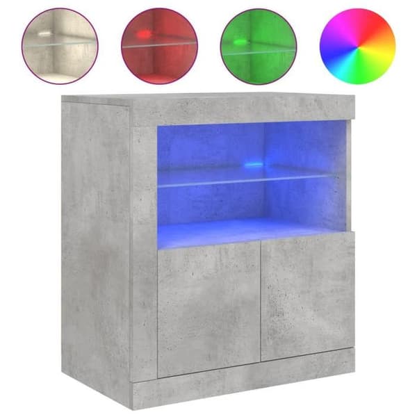 vidaXL Buffé med LED-lampor grå betong 60,5x37x67 cm 836619