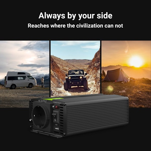 Växelriktare - Green Cell - 1000W/2000W - Ren sinus - DC 12V till AC 230V - Idealisk för camping