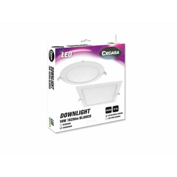 Spots - Cegasa spot line - 326847 - Vit fyrkantig LED downlight 18 W 1620LM 4000, Svart, Standard