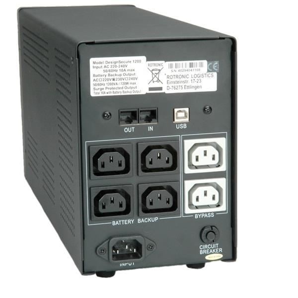ROLINE DesignSecure 1200 inverter - Interactive Line - LCD-skärm - 720W / 1200VA Svart, Silver