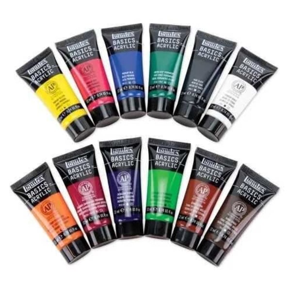 Akrylfärg - LIQUITEX - Set med 12 tuber 22 ml - 12 färger - Matt finish - Nivå studie 12 olika färger