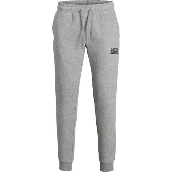 Träningsbyxor - JACK & JONES - Modell Gordon - Grå Melange - 70% Bomull - Elastisk Midja Grå XXL