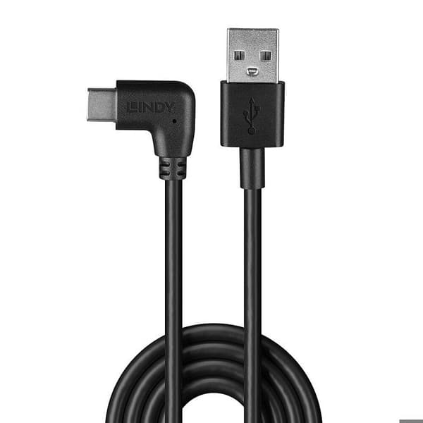 LINDY USB 2.0 kabel till USB typ C vinklad - 1m svart