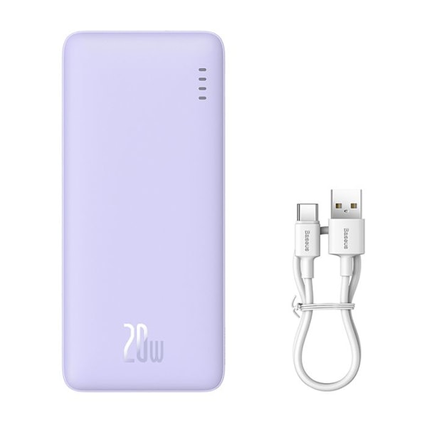 USB Extern Batteri, Typ-C, Mikro-USB, 20W, 10000mAh + Typ-C Kabel - Baseus Airpow (P10022801513-00) - Nebula Lila