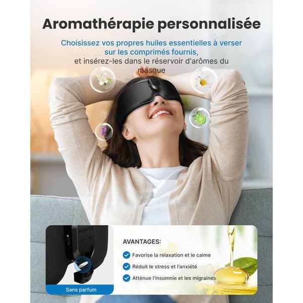 Sovmask - RENPHO - Eyesnooze Aroma GS003 - Aromaterapi - Bluetooth - Värme - Svart Svart