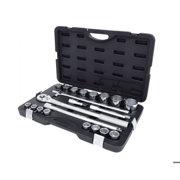 Hylslåda - KS TOOLS - 21 delar - 6 punkter - polerad kromfinish
