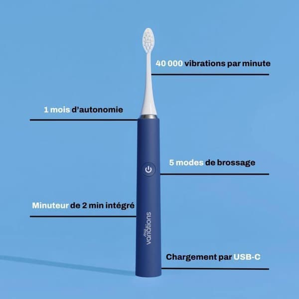 My Variations ® Sonic Tandborste - 1 Månad Autonomi - 5 Läge - Timer 2 Min - USB-C - Nattblå Blå Natt