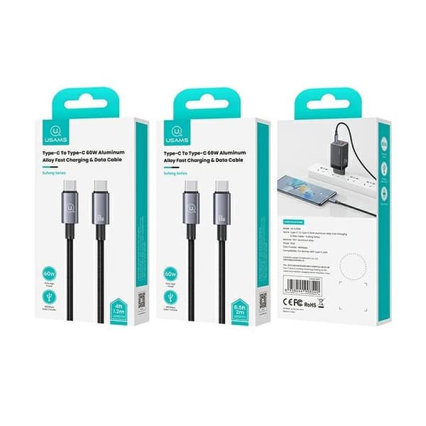 USB-C till USB-C-kabel USAMS 1,2 m, snabbladdning, stål