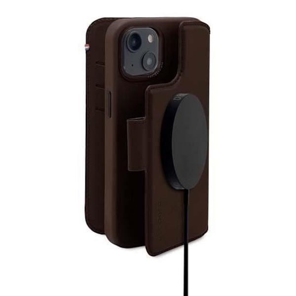 Coque - Avkodad - iPhone 14 Plus - Premium läder - Avtagbar folio - MagSafe kastanj