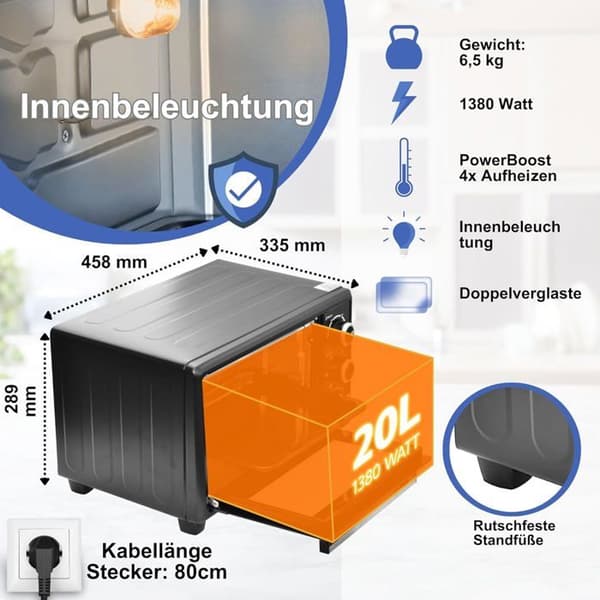 Mini fyr elektrisk - OPTIMUMX - 20 L - 1380 W - Timer 60 min - Luftcirkulation