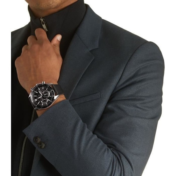 CASIO - Klocka i äkta läder - EDIFICE - Svart Svart