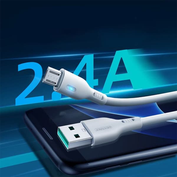 USB-kabel - micro USB 2,4 A 2 m vit med LED-indikator