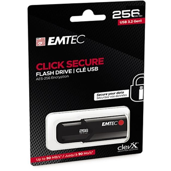 USB-minne - EMTEC - B120 Click Secure - 256 Go - USB 3.2 - 100 MB/s Svart