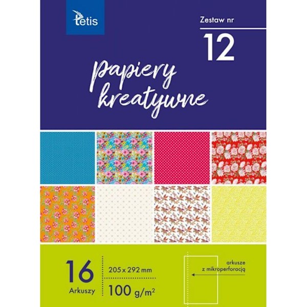 Bloc not - block av blad Tetis - KB030-12 - Kreativa papper A4 205x292mm 16 blad set nr 12