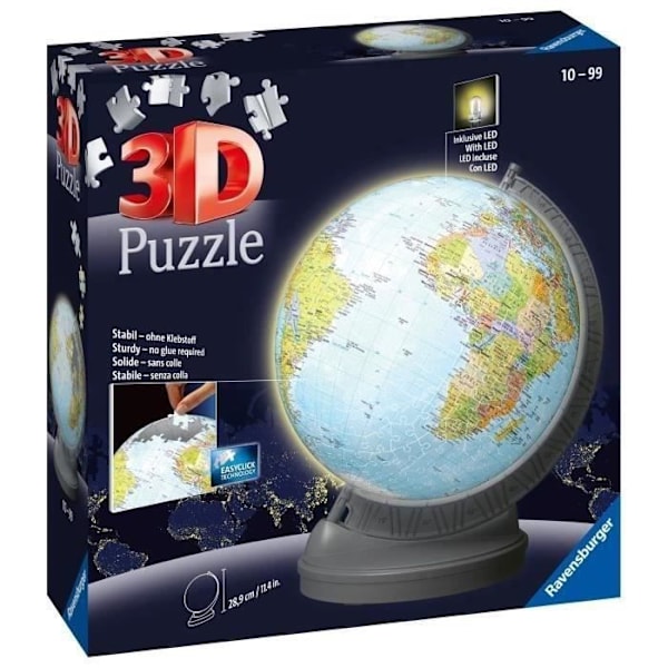 Pedagogiskt 3D-bollpussel - Luminous Earth Globe - Ravensburger - 540 bitar - Från 10 år Flerfärgad