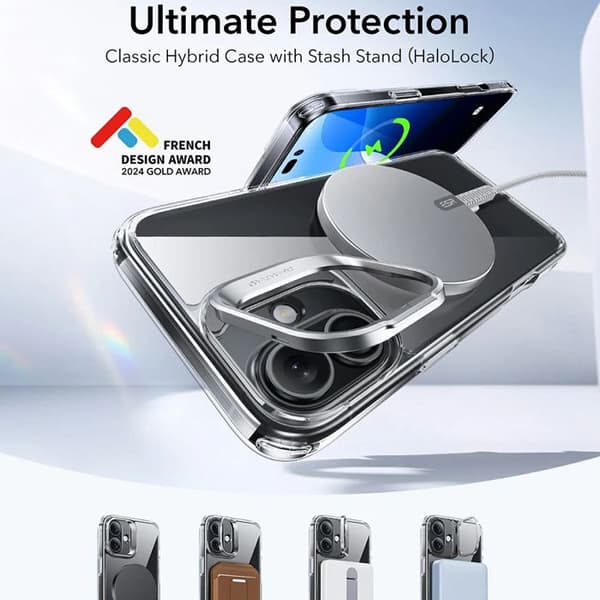 Coque MagSafe ESR Classic Hybrid HaloLock Kickstand för iPhone 16 Plus - Klar Klar